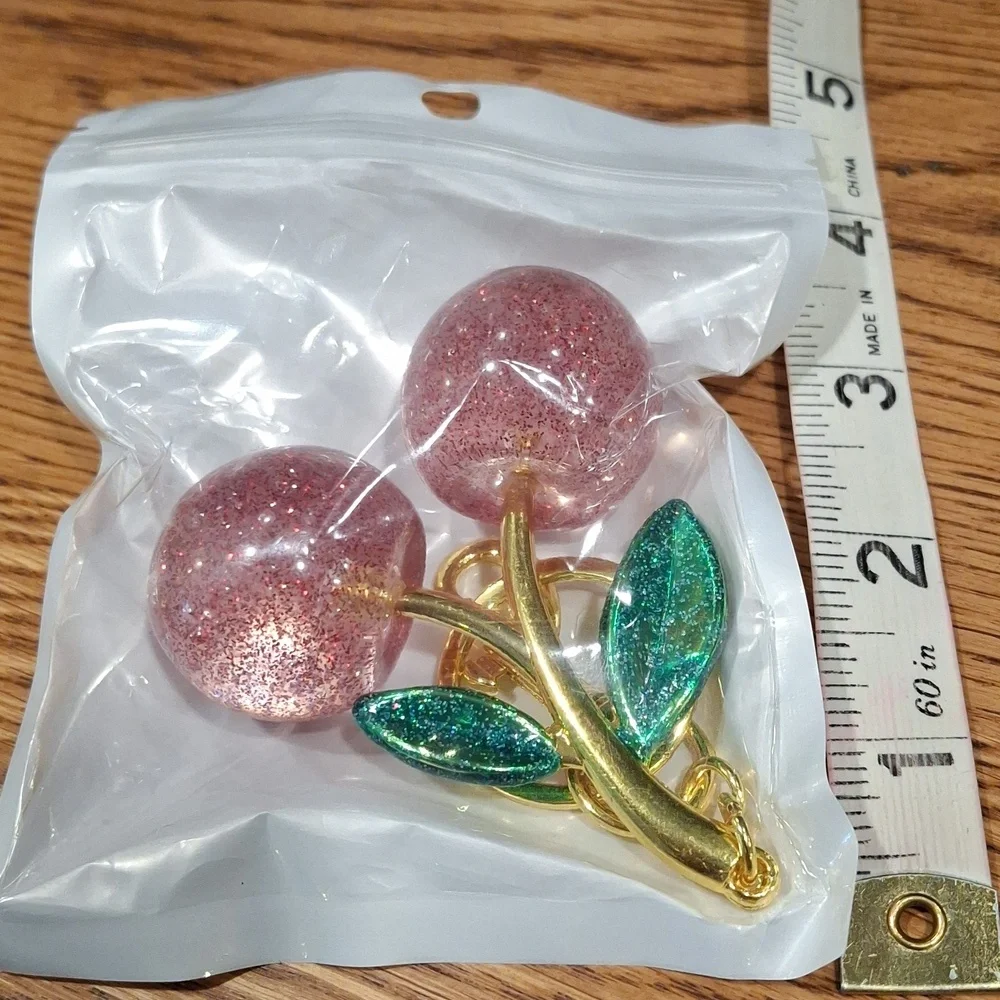 Sparkly Pink Cherry Keychain/Bag Charm